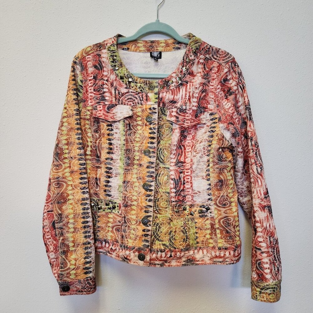 Gump's Jacket Blazer M Art to Wear Textured Boho Festival Quilted Studded Artsy